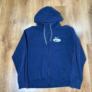 Nike Navy Blue Full-Zip Hoodie with White Swoosh